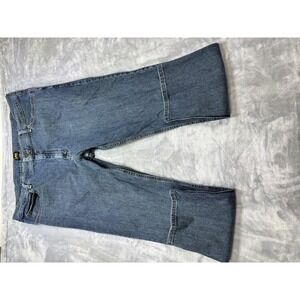 Lee Jeans Mens 32x32 Blue Denim Wide Leg Flare Bell Bottom Distressed Rip Y2K